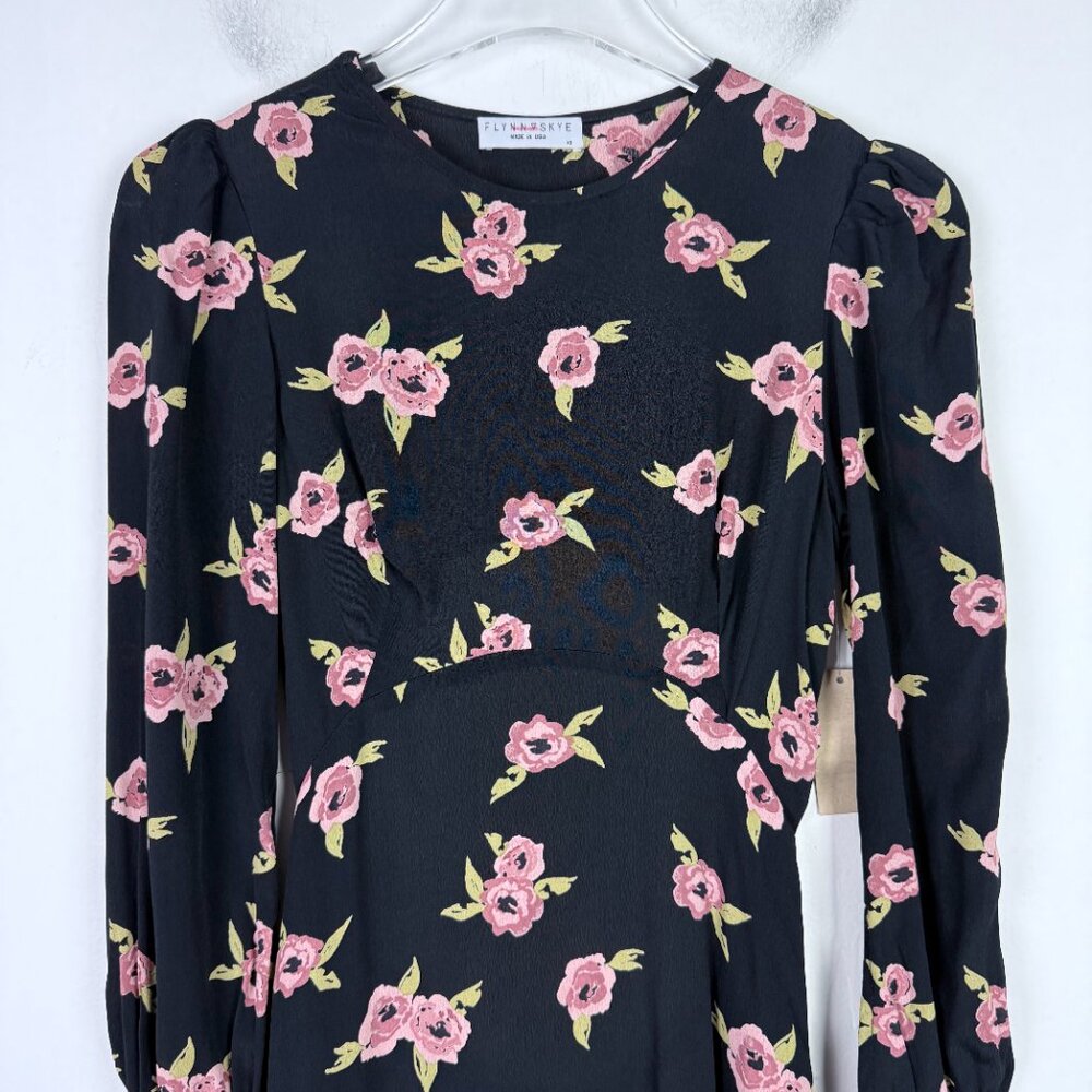 NWT Flynn Skye Elena Mini Dress Night Heavens Floral Long Sleeve Black Size XS - Picture 3 of 15